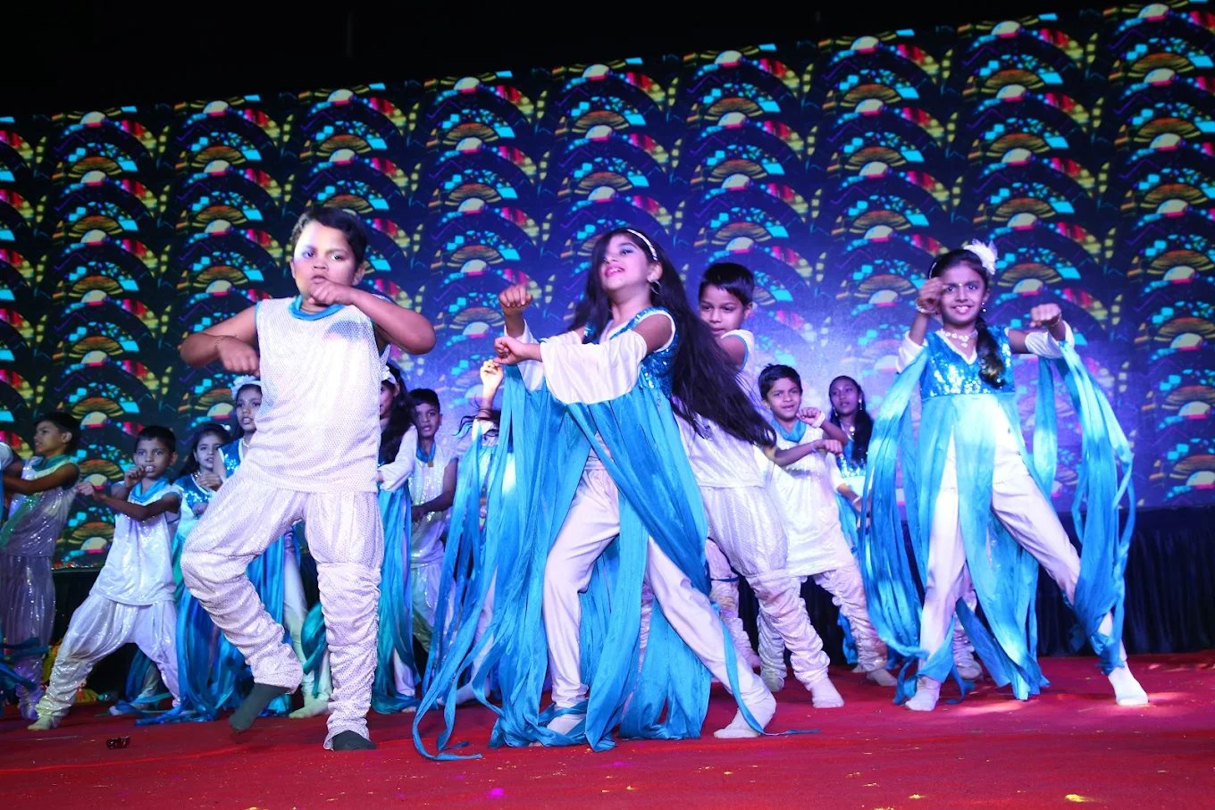 Cultural dance performance in blue